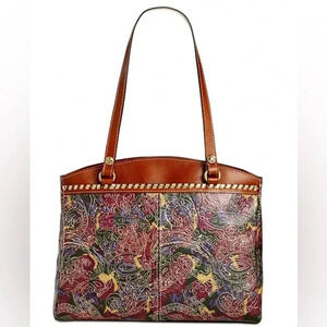 NWOT Patricia Nash Metallic Tooled Lace Poppy Top Zip Tote W Tassel